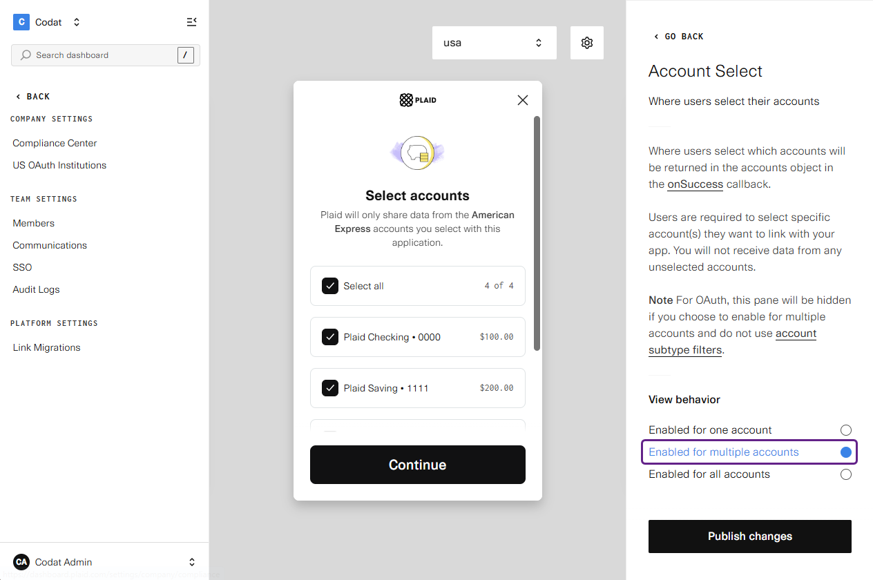 A screenshot highlighting the 'Enable for mutiple accounts' in the Account Select view